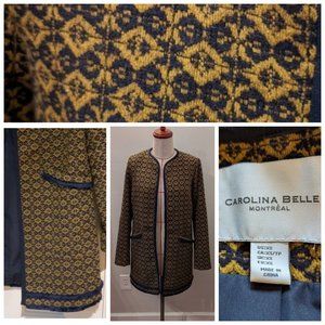 CAROLINA BELLE Montreal XS Navy/Gold Brocade Jacket Coat Fringe Trim